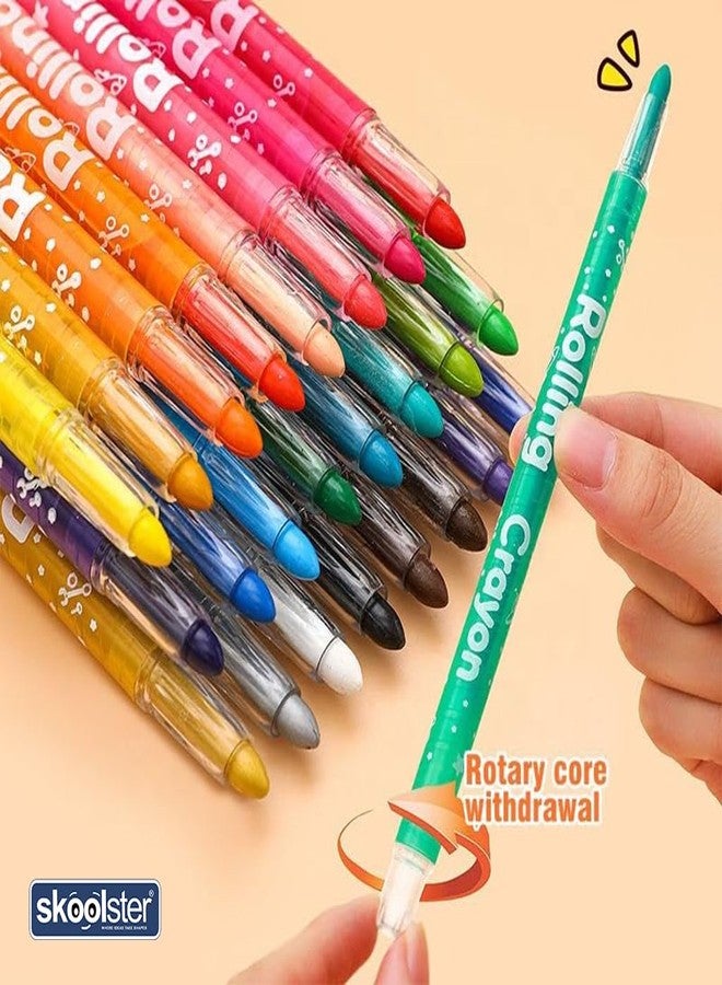 Skoolster Rolling Crayon Twistable Color Set | Non-Toxic Wax Crayons for Drawing & Coloring | Easy Grip| Toddlers & Children Bright &, Smooth Japanese Technology (Jeep-24, Pink) - Image 3